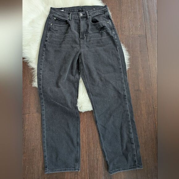 American Eagle Highest Rise 90s Boyfriend Black Jeans Size 10 distressed strigid - Picture 2 of 8